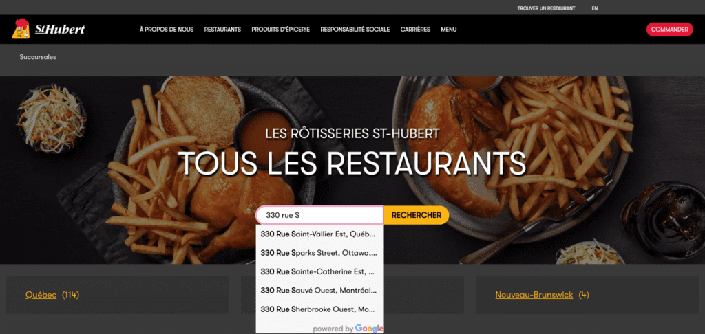 Saisie automatique d'adresses St-Hubert